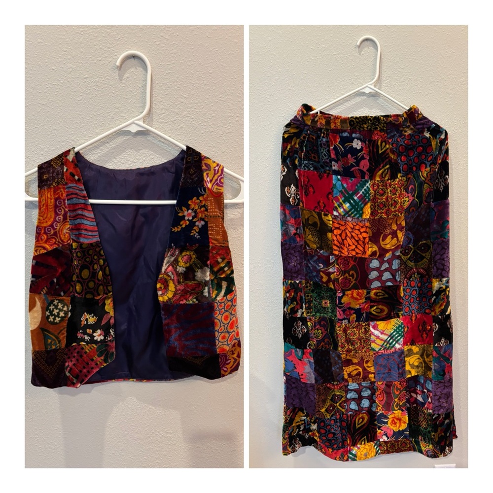 Vintage Pat Richard’s 2 piece patchwork velvet set.